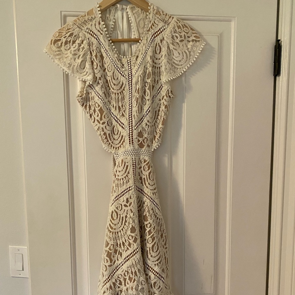 Cute out white lace mini dress